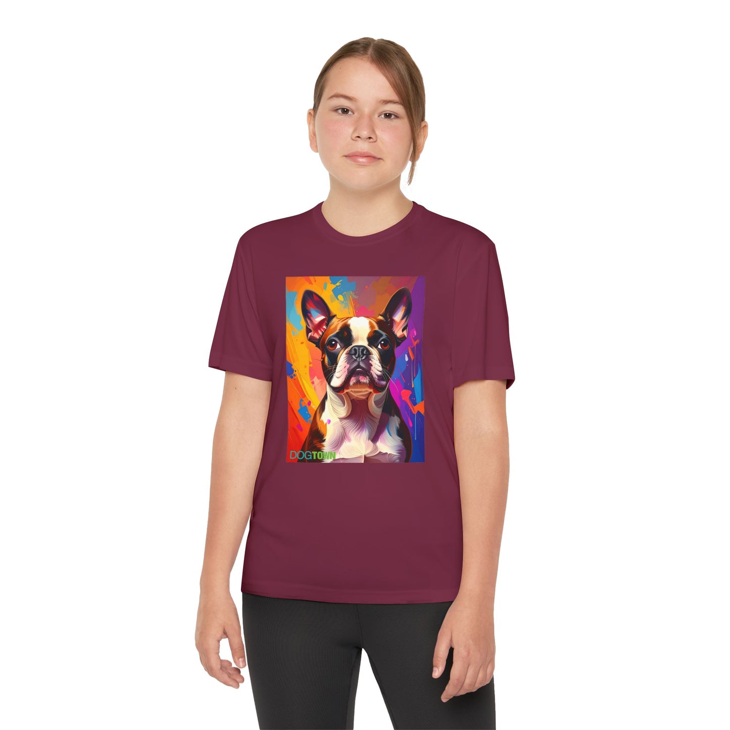 Pup Art Canvas - Kid's Sport Short Sleeve Tee (Boston Terrier)