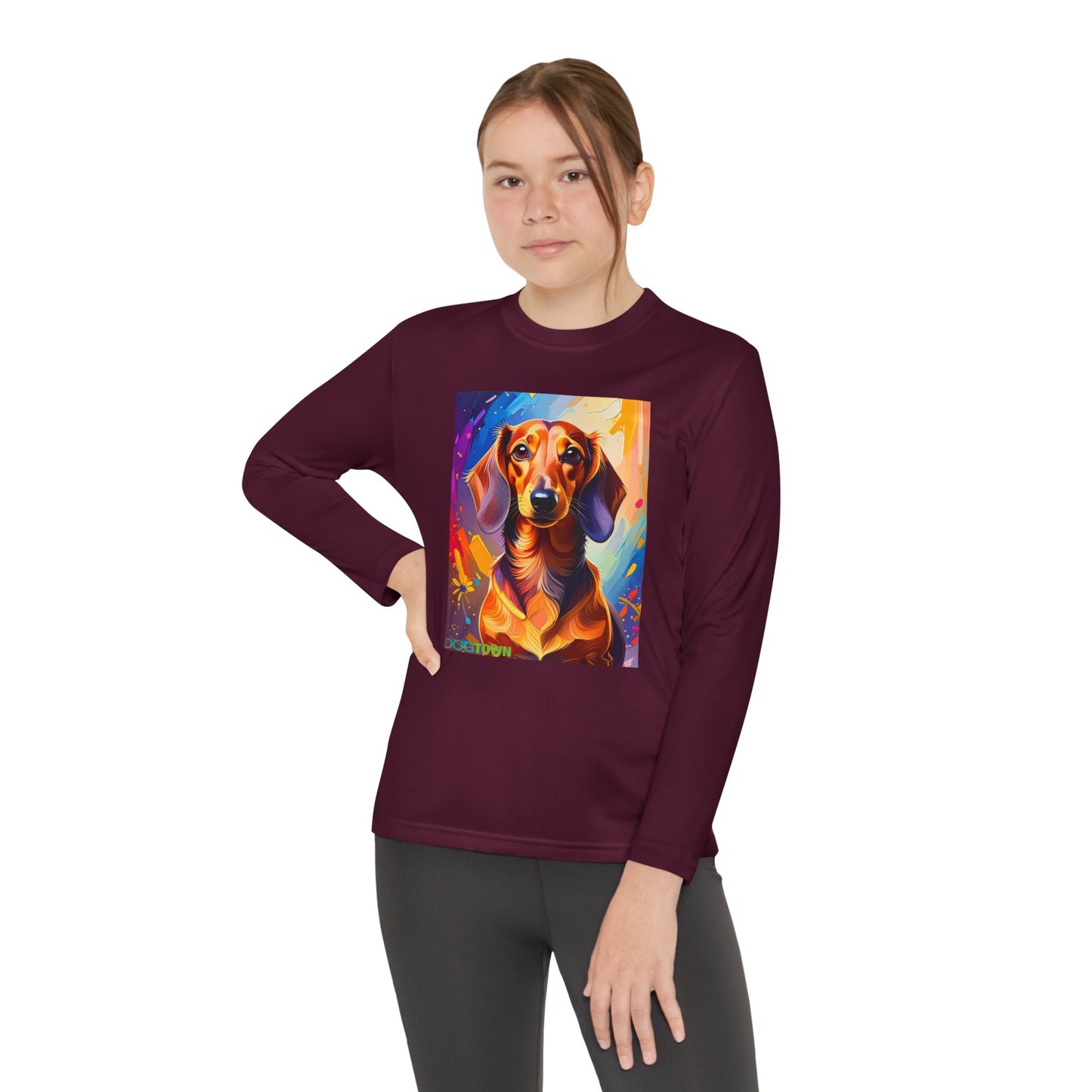 Pup Art Canvas - Kid's Sport Long Sleeve Tee (Dachshund)