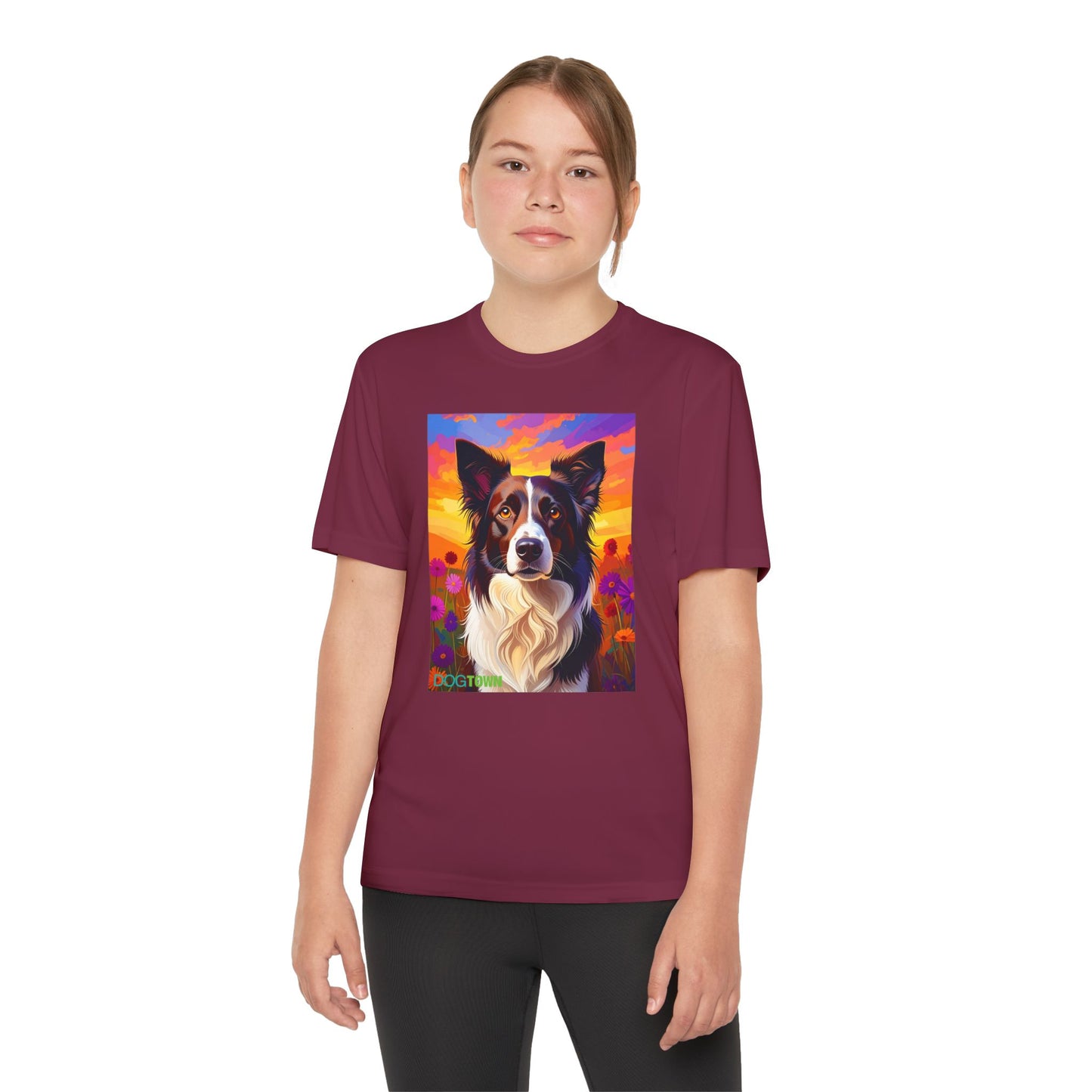 Pup Art Canvas - Kid's Sport Short Sleeve Tee (Border Collie)