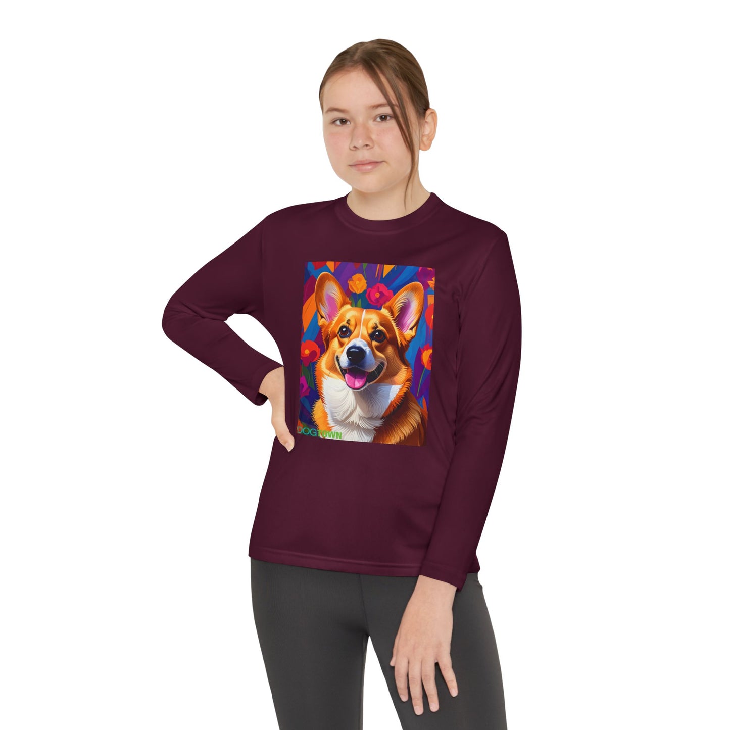 Pup Art Canvas - Kid's Sport Long Sleeve Tee (Corgi)