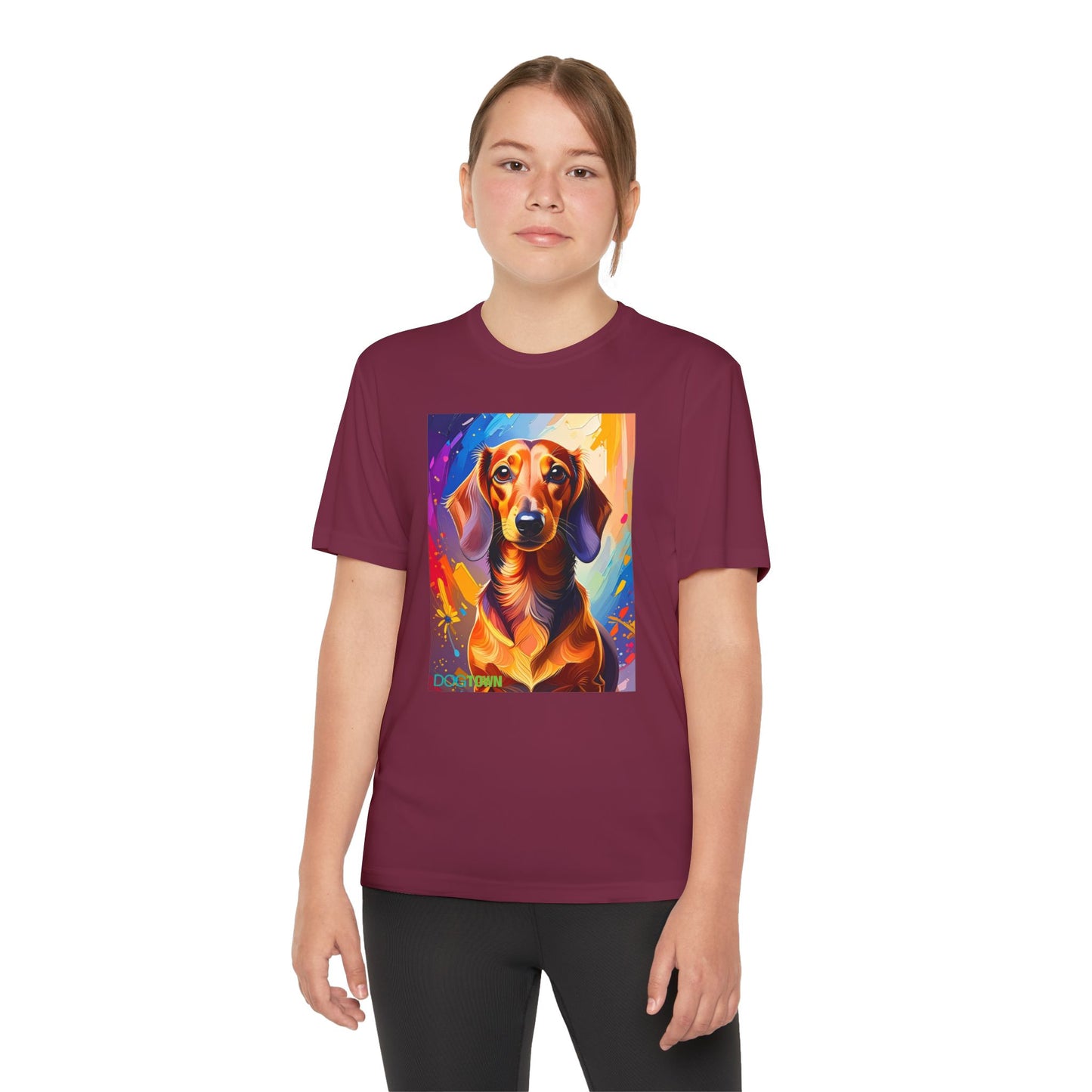 Pup Art Canvas - Kid's Sport Short Sleeve Tee (Dachshund)
