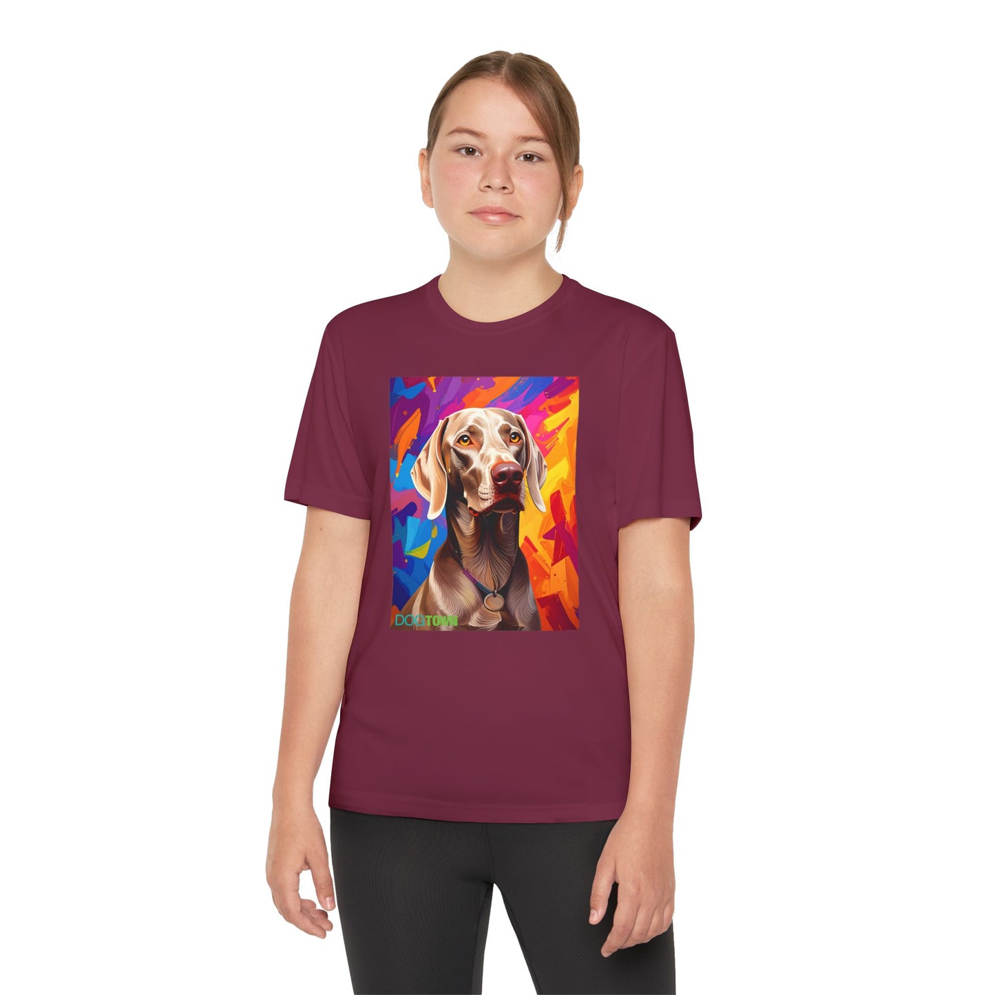 Pup Art Canvas - Kid's Sport Short Sleeve Tee (Weimaraner)