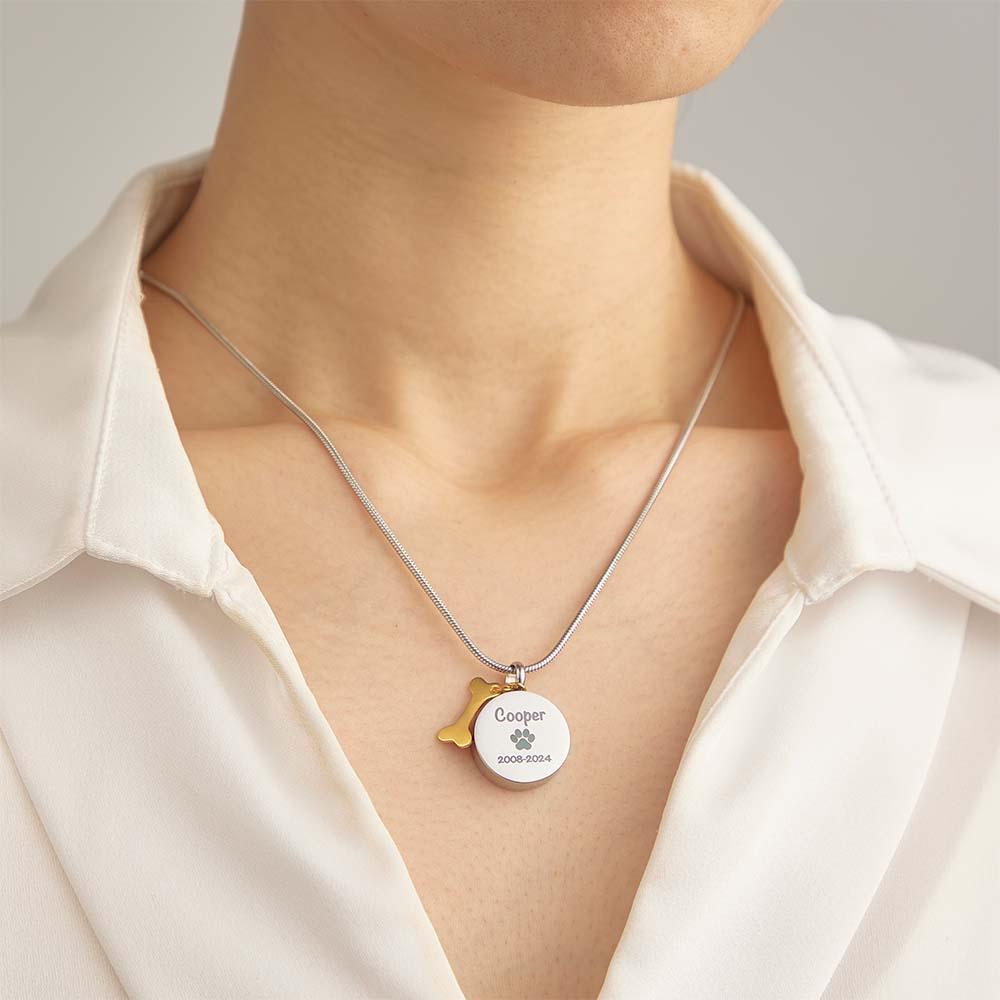 Personalized Engraved Pet Ashes Necklace Memorial Keepsake Gift for Dog Cat Pet Lovers