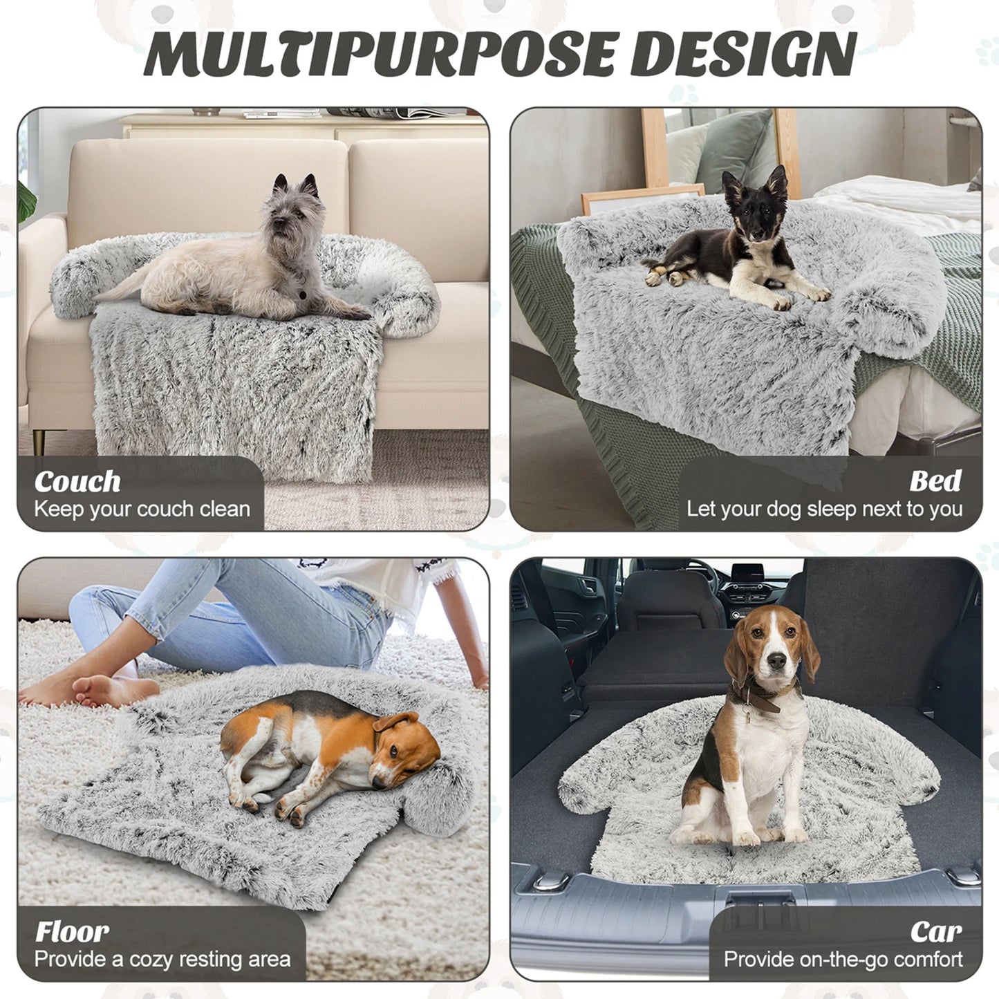 Plush Calming Dog Couch Bed with Anti-Slip Bottom 