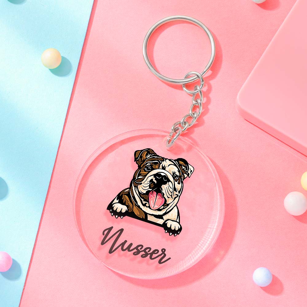 Custom Dog & Name Keychain Acrylic Keyring Gifts for Dog Owner Lover