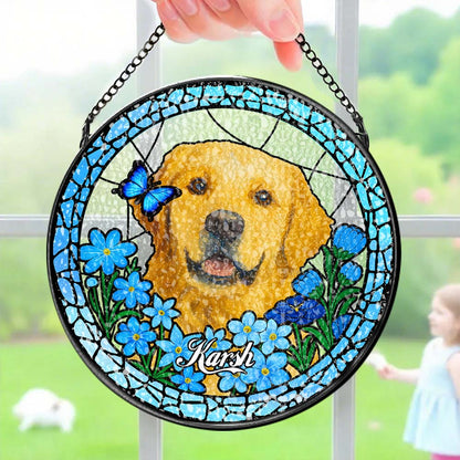 Custom Pet Portrait Stained Glass Suncatcher – Personalized Pet Keepsake Memorial Gift for Dog & Cat Lovers