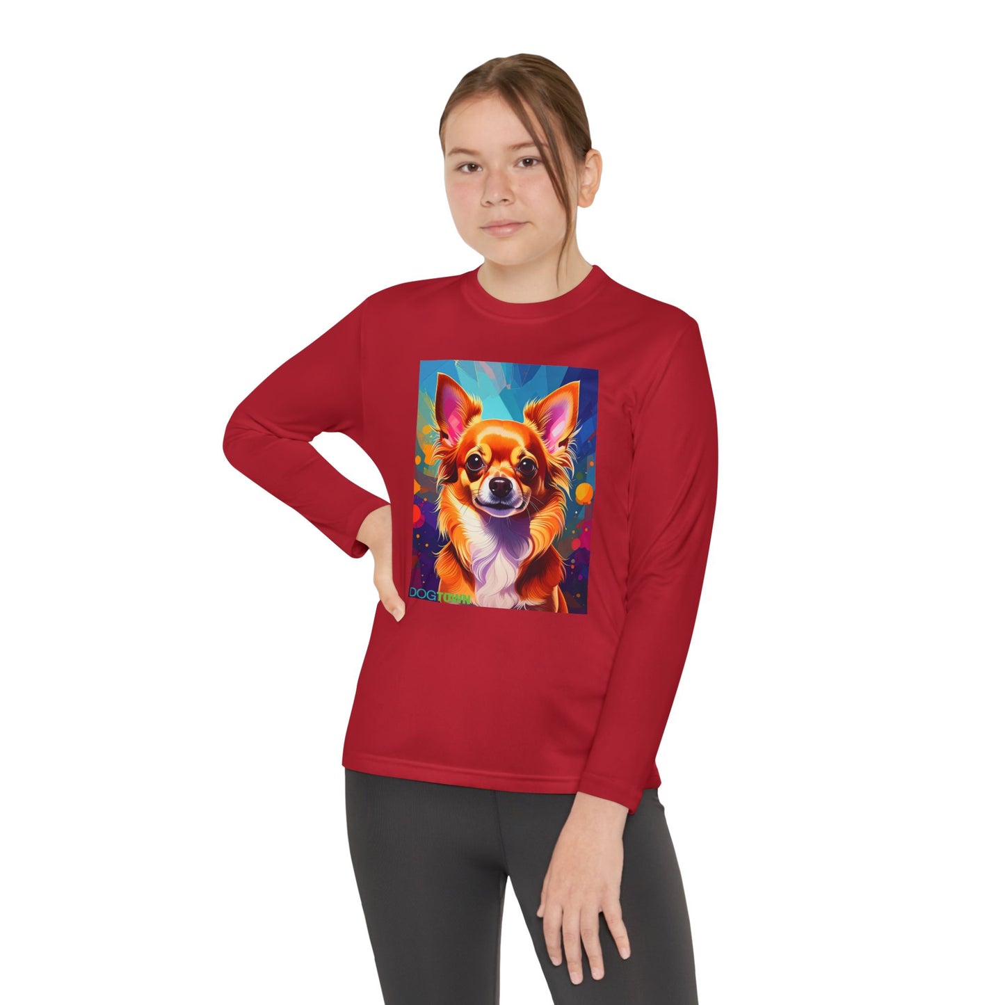 Pup Art Canvas - Kid's Sport Long Sleeve Tee (Chihuahua)
