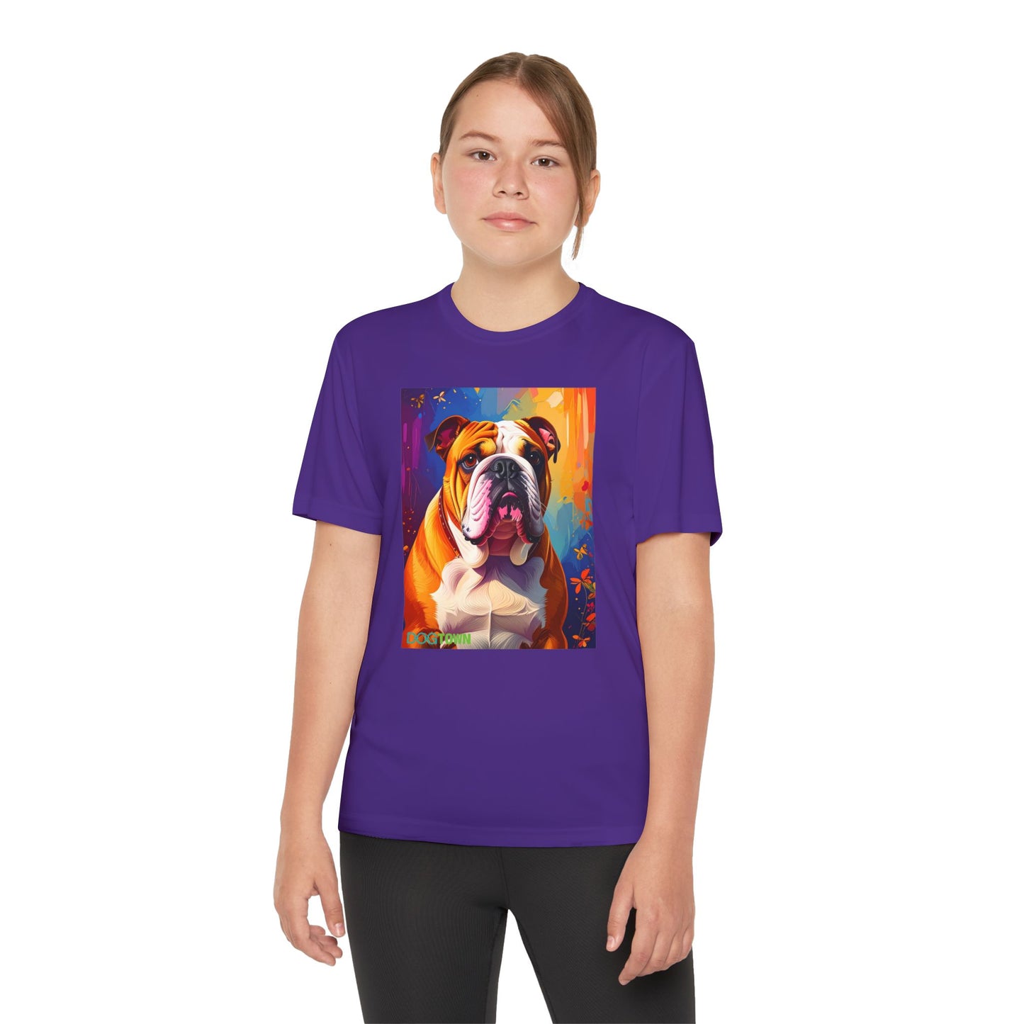 Pup Art Canvas - Kid's Sport Short Sleeve Tee (English Bulldog)