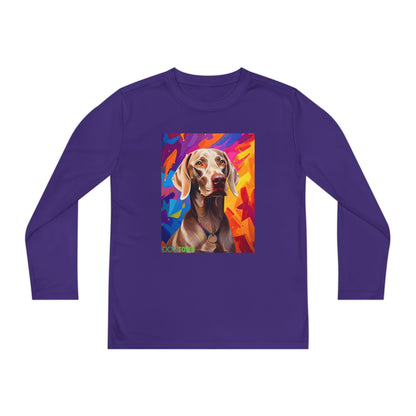 Pup Art Canvas - Kid's Sport Long Sleeve Tee (Weimaraner)
