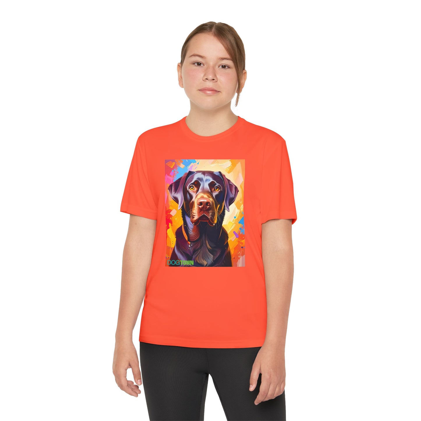 Pup Art Canvas - Kid's Sport Short Sleeve Tee (Chocolate Lab)