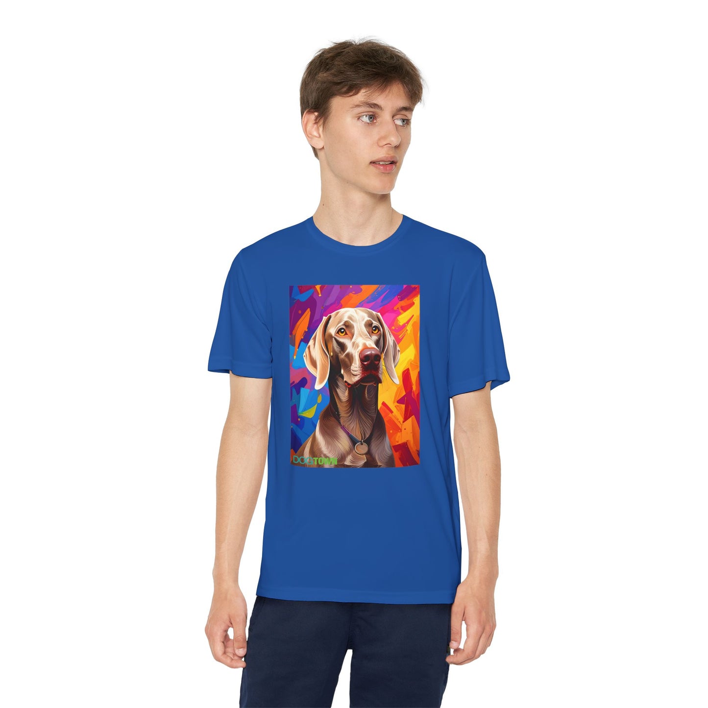Pup Art Canvas - Kid's Sport Short Sleeve Tee (Weimaraner)