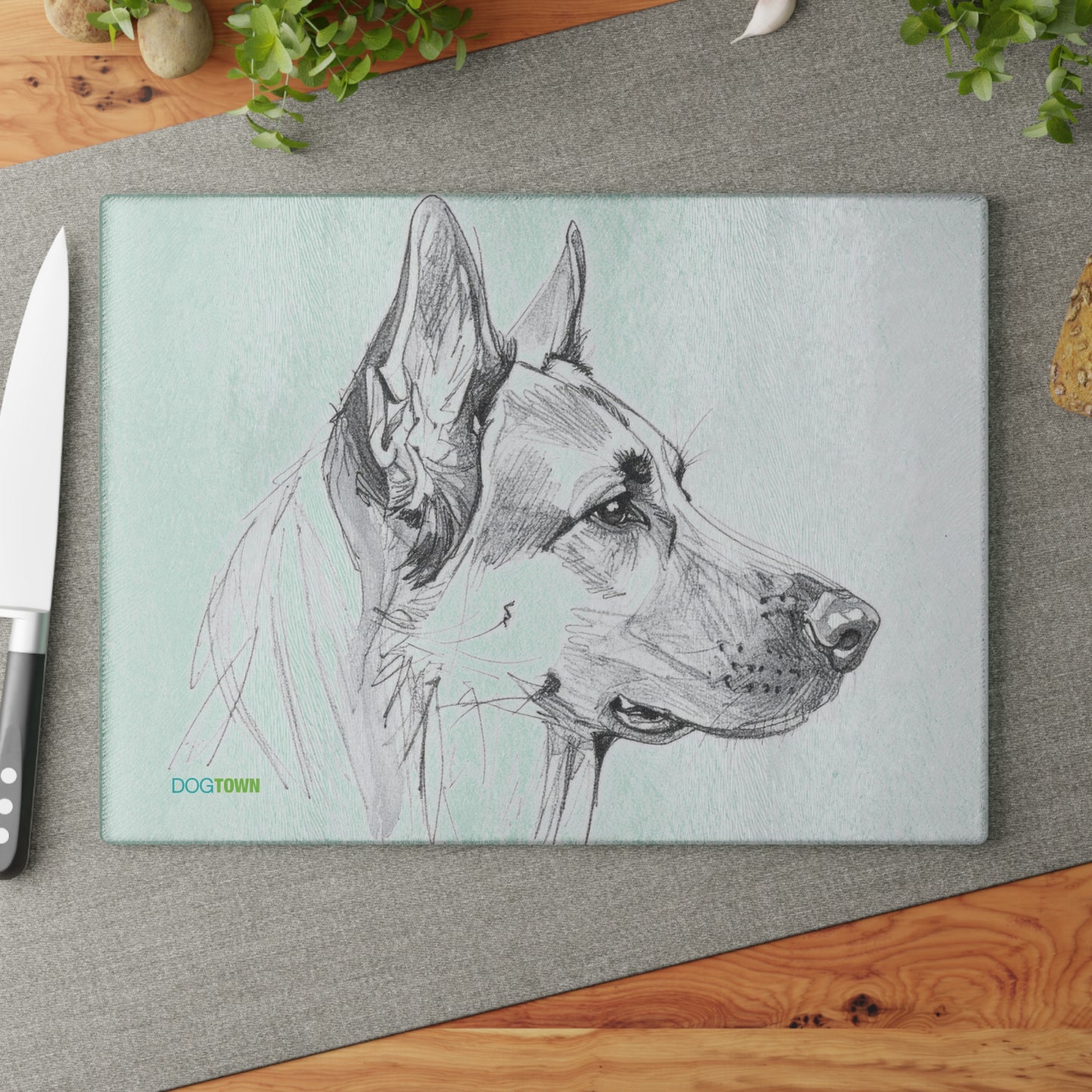Dogtown German Shepherd Dog Portrait Glass Cutting Board - Unique Kitchen Gift for Pet Lovers, Dog-Themed Decor, Animal Gifts, Housewarming Present