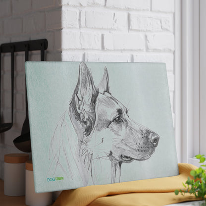 Dogtown German Shepherd Dog Portrait Glass Cutting Board - Unique Kitchen Gift for Pet Lovers, Dog-Themed Decor, Animal Gifts, Housewarming Present