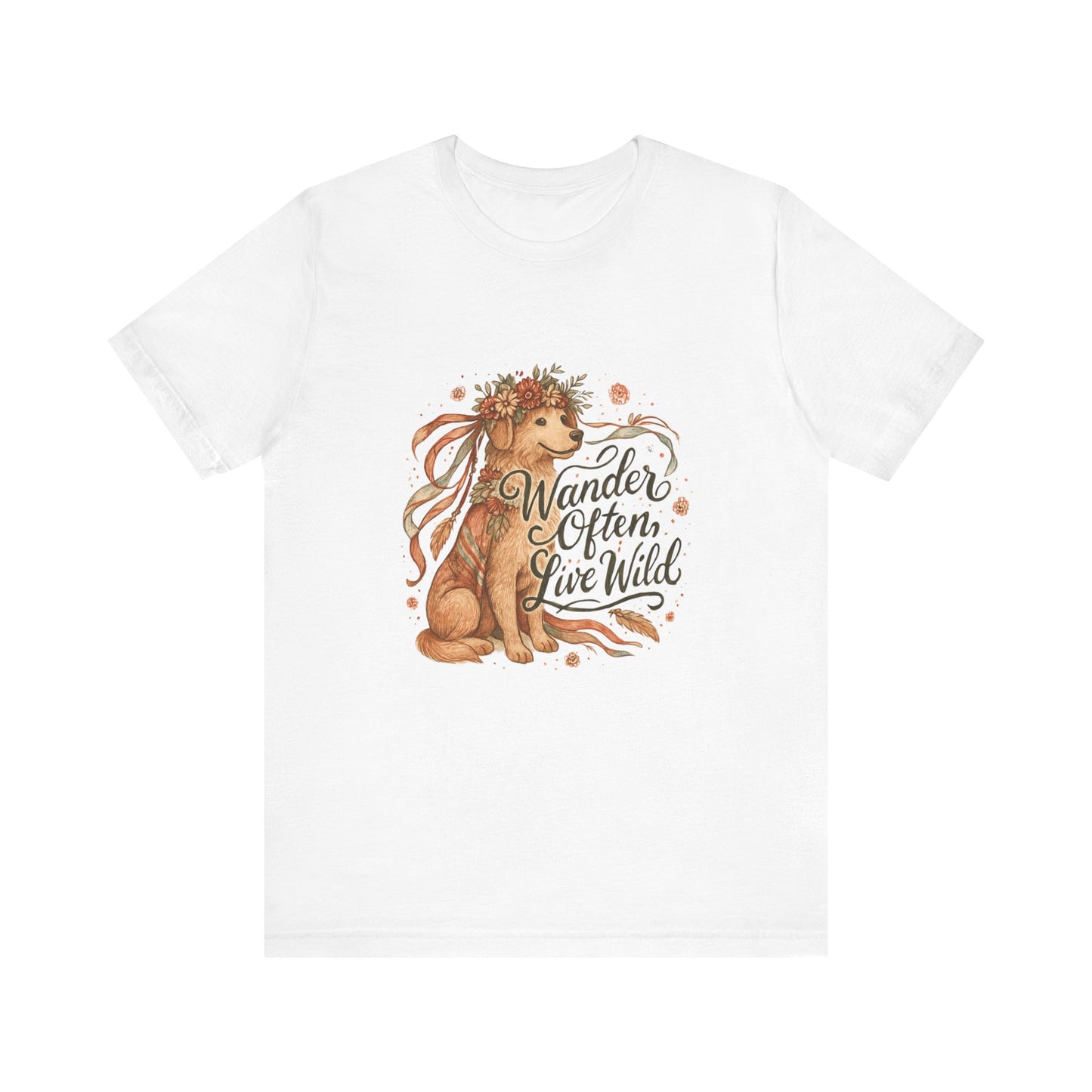 Dogtown Boho Revival "Wander Often, Live Wild" Unisex Jersey Tee (Golden Retriever)