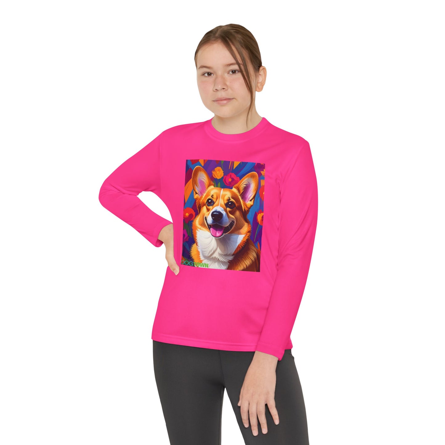 Pup Art Canvas - Kid's Sport Long Sleeve Tee (Corgi)