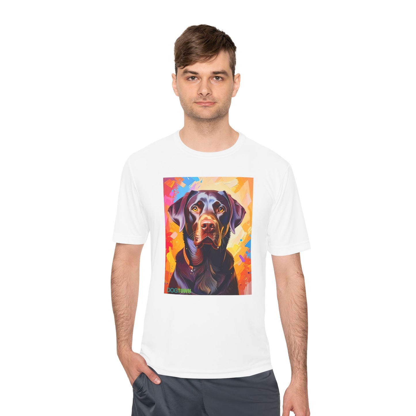Pup Art Canvas Unisex Moisture Wicking Tee (Chocolate Lab)