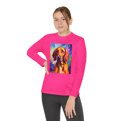 Pup Art Canvas - Kid's Sport Long Sleeve Tee (Redbone Coonhound)