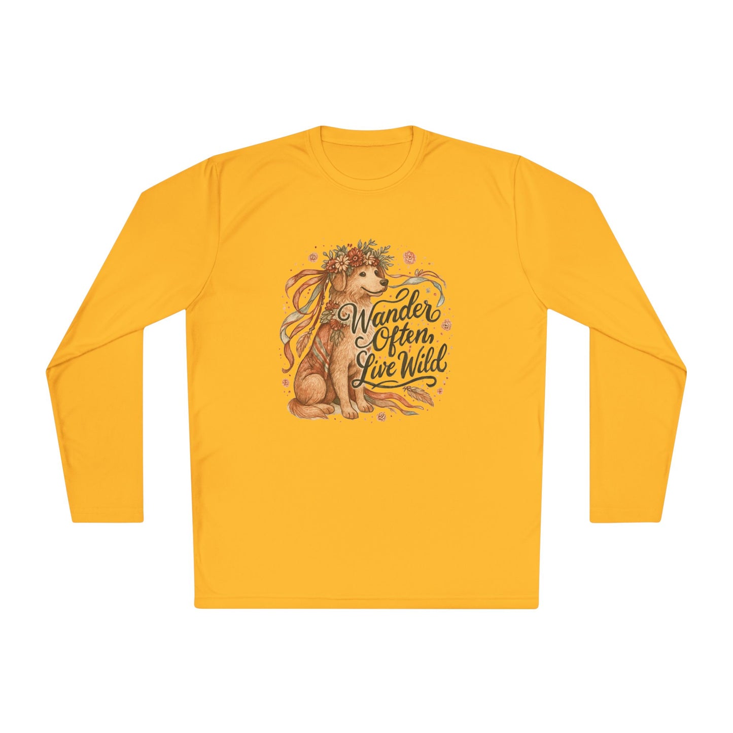 Dogtown Boho Revival "Wander Often, Live Wild" Polyester Sport Long Sleeve Tee (Golden Retriever)