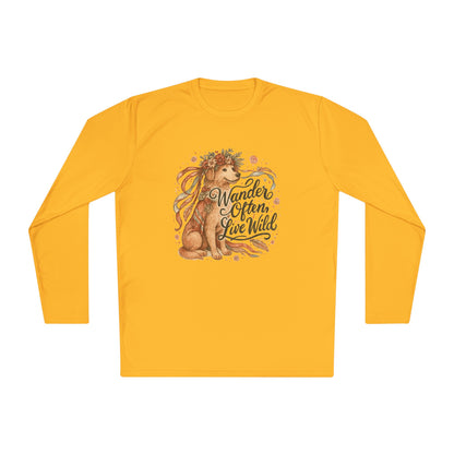 Dogtown Boho Revival "Wander Often, Live Wild" Polyester Sport Long Sleeve Tee (Golden Retriever)
