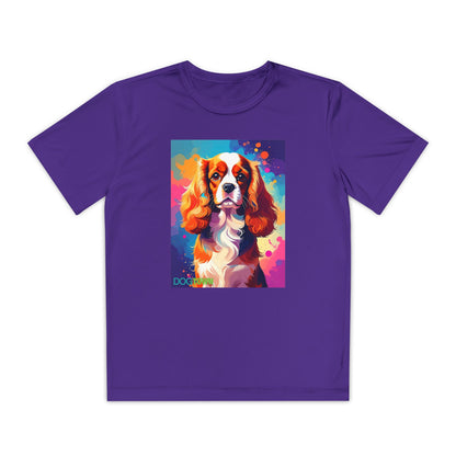 Pup Art Canvas - Kid's Sport Short Sleeve Tee (Cavalier King Charles Spaniel)
