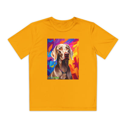 Pup Art Canvas - Kid's Sport Short Sleeve Tee (Weimaraner)