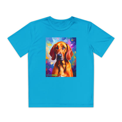 Pup Art Canvas - Kid's Sport Short Sleeve Tee (Redbone Coonhound)