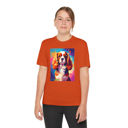Pup Art Canvas - Kid's Sport Short Sleeve Tee (Cavalier King Charles Spaniel)