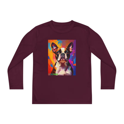 Pup Art Canvas - Kid's Sport Long Sleeve Tee (Boston Terrier)
