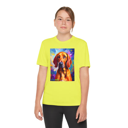 Pup Art Canvas - Kid's Sport Short Sleeve Tee (Redbone Coonhound)