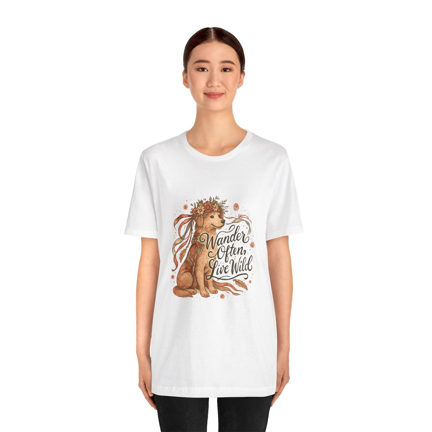 Dogtown Boho Revival "Wander Often, Live Wild" Unisex Jersey Tee (Golden Retriever)