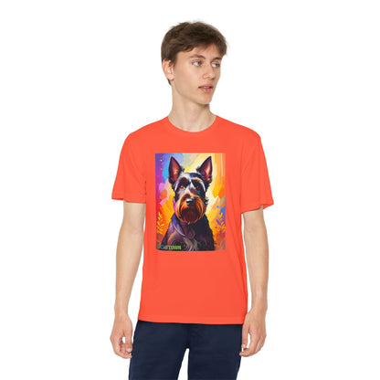 Pup Art Canvas - Kid's Sport Short Sleeve Tee (Scottish Terrier)