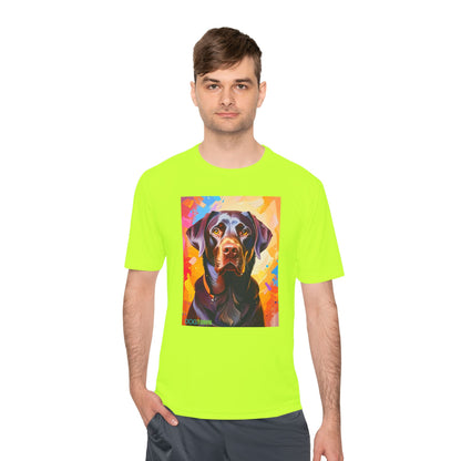 Pup Art Canvas Unisex Moisture Wicking Tee (Chocolate Lab)
