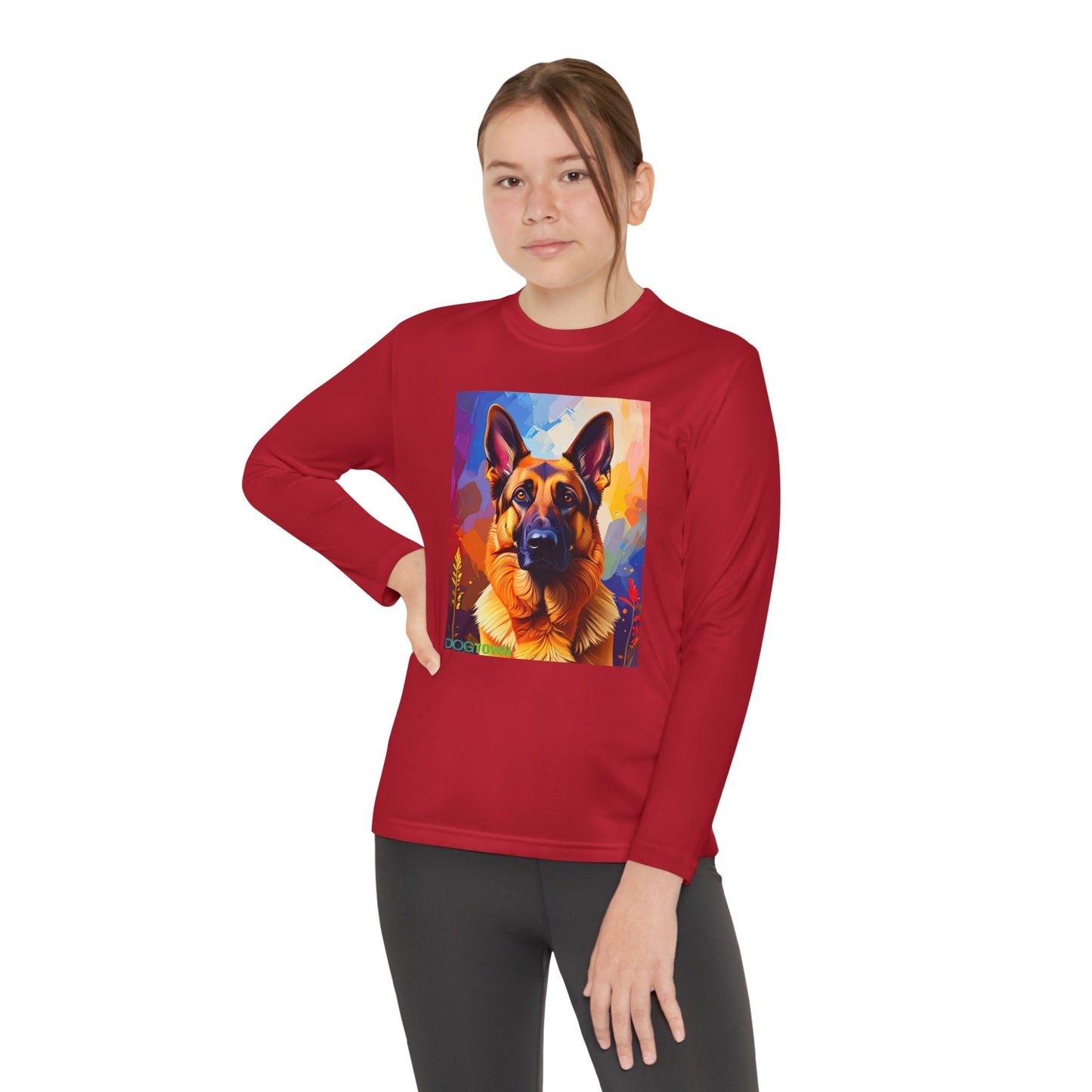 Pup Art Canvas - Kid's Sport Long Sleeve Tee  (German Shepherd)