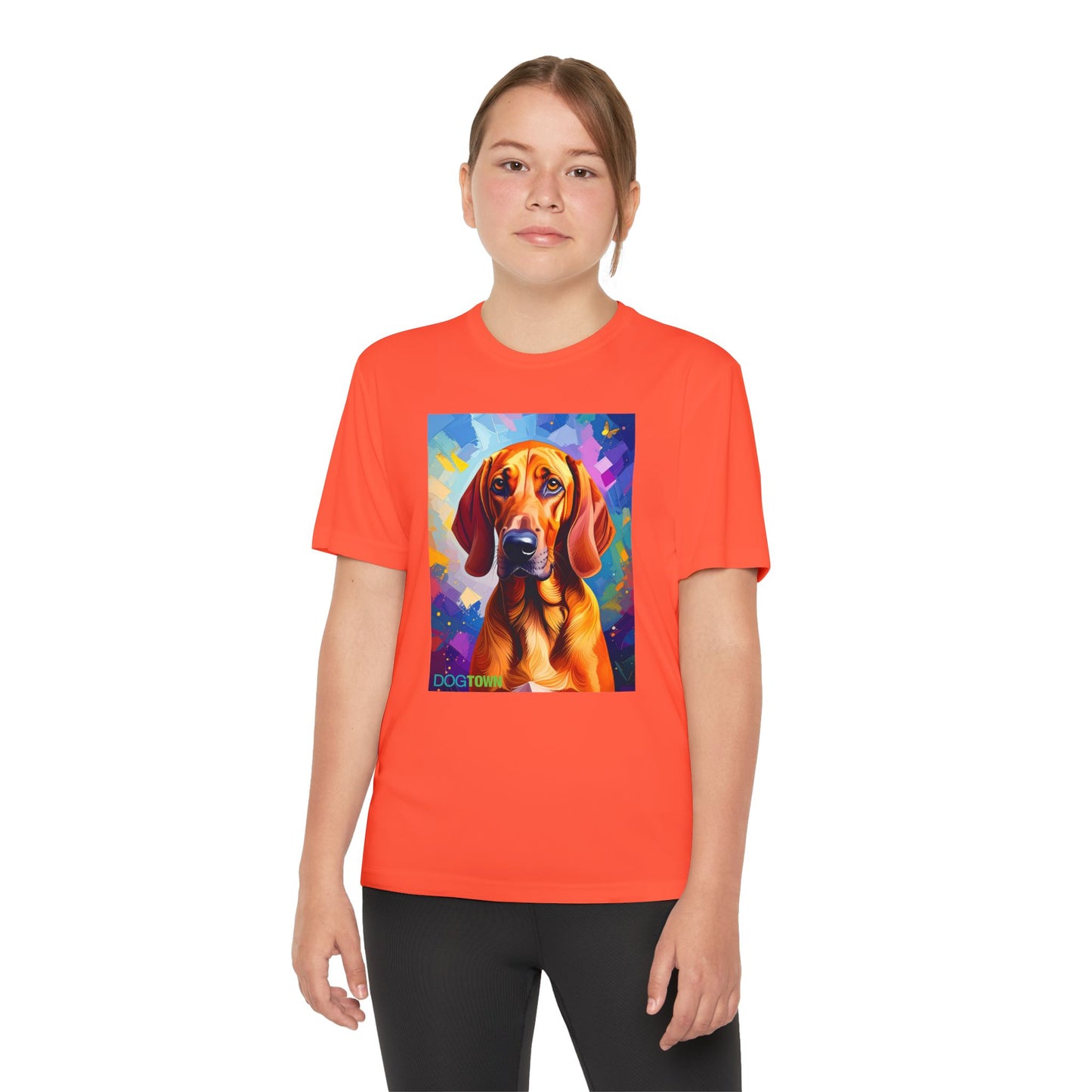 Pup Art Canvas - Kid's Sport Short Sleeve Tee (Redbone Coonhound)