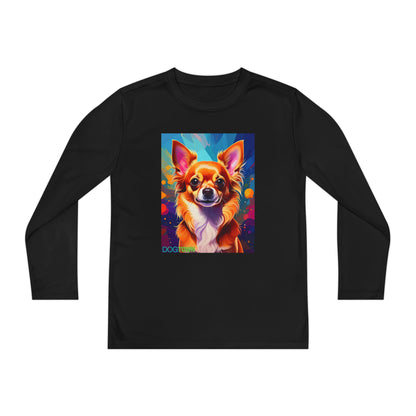 Pup Art Canvas - Kid's Sport Long Sleeve Tee (Chihuahua)