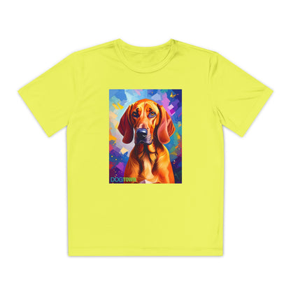 Pup Art Canvas - Kid's Sport Short Sleeve Tee (Redbone Coonhound)