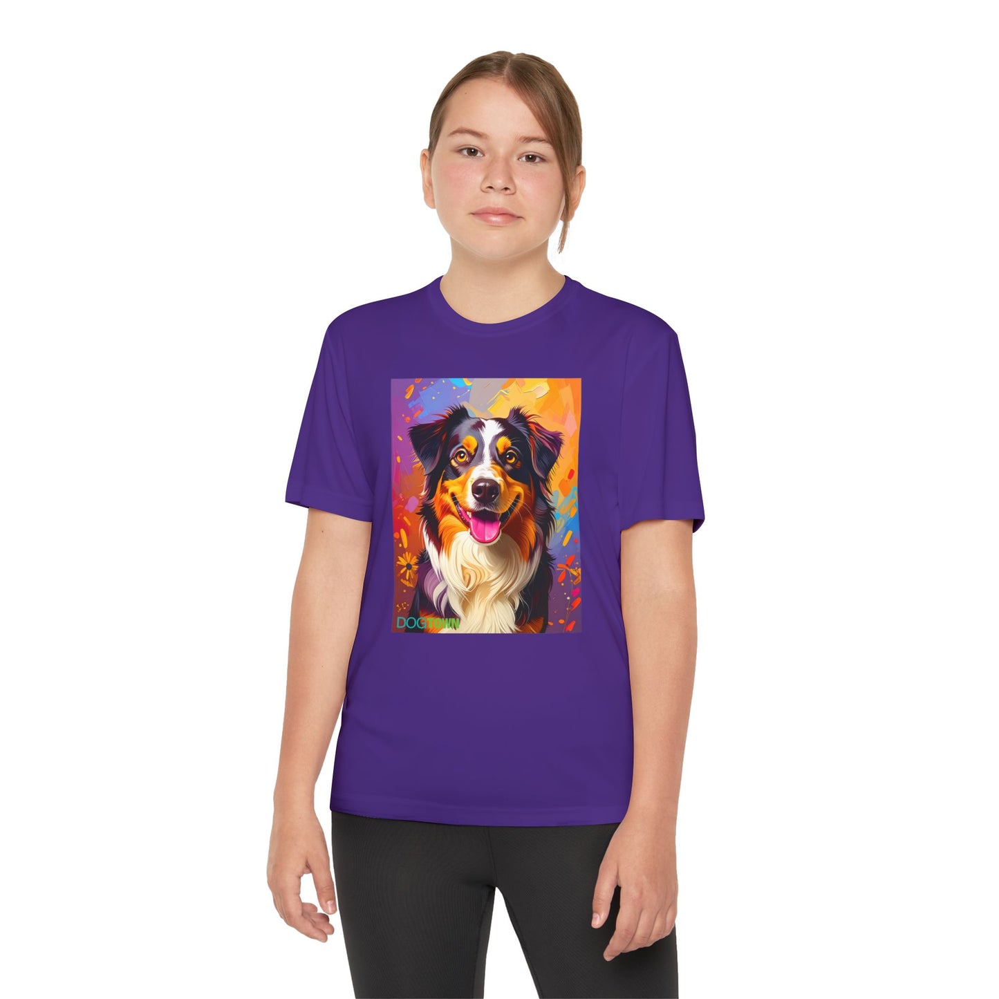 Pup Art Canvas - Kid's Sport Short Sleeve Tee (Australian Shepherd)
