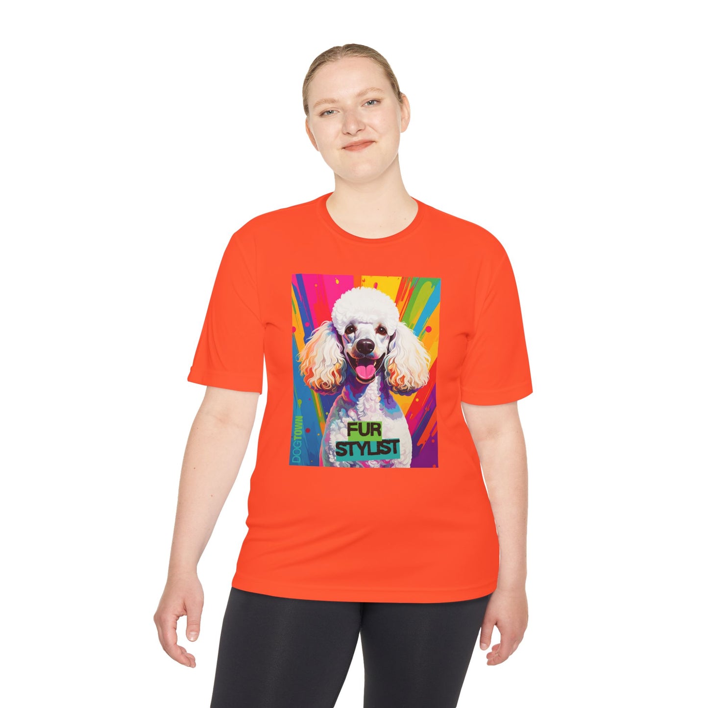 Dogtown Fur Stylist Groomer Short Sleeve Shirt (Colorful with White Poodle)