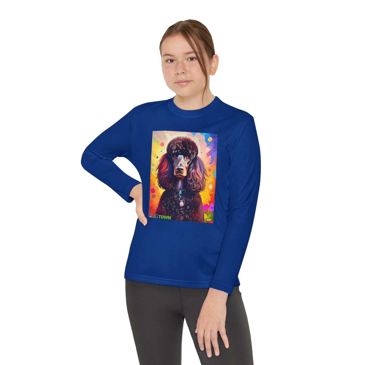 Pup Art Canvas - Kid's Sport Long Sleeve Tee (Standard Poodle)