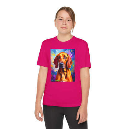 Pup Art Canvas - Kid's Sport Short Sleeve Tee (Redbone Coonhound)