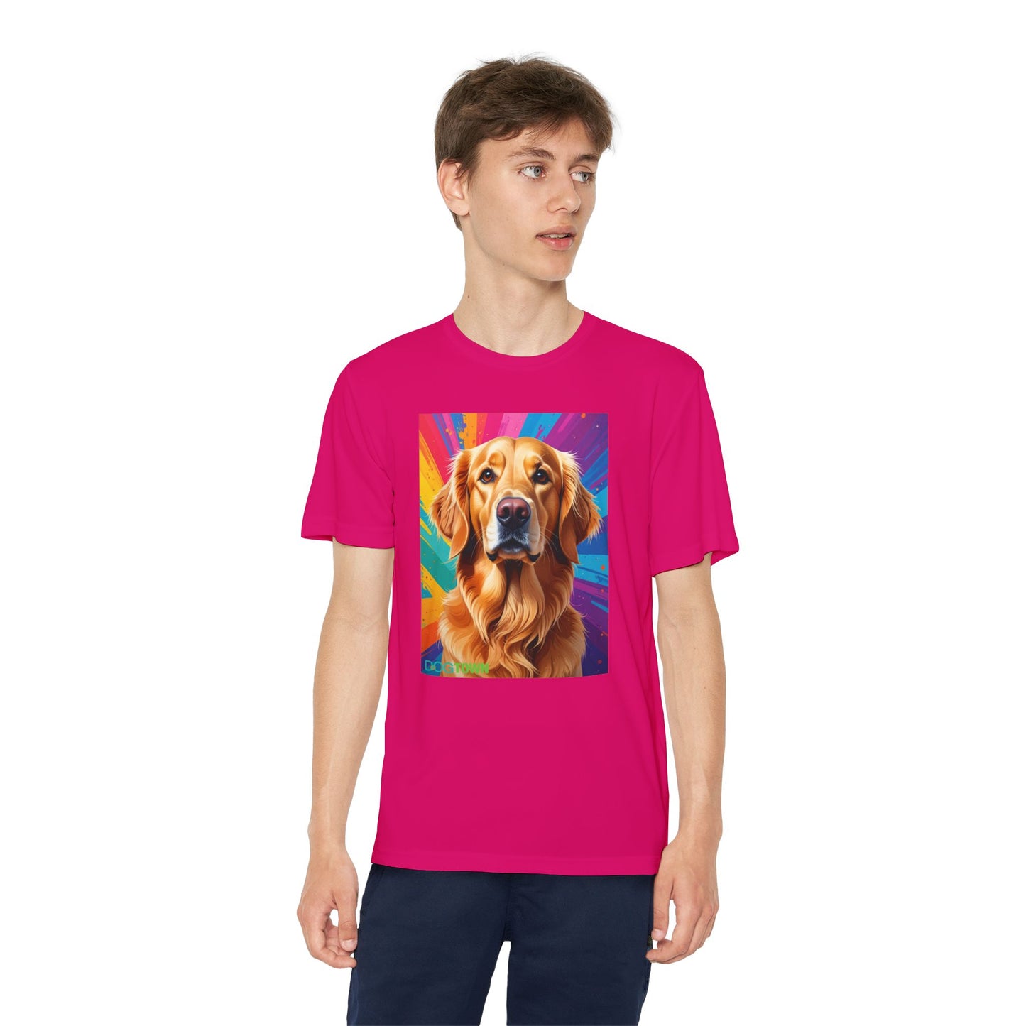 Pup Art Canvas - Kid's Sport Short Sleeve Tee (Golden Retriever)