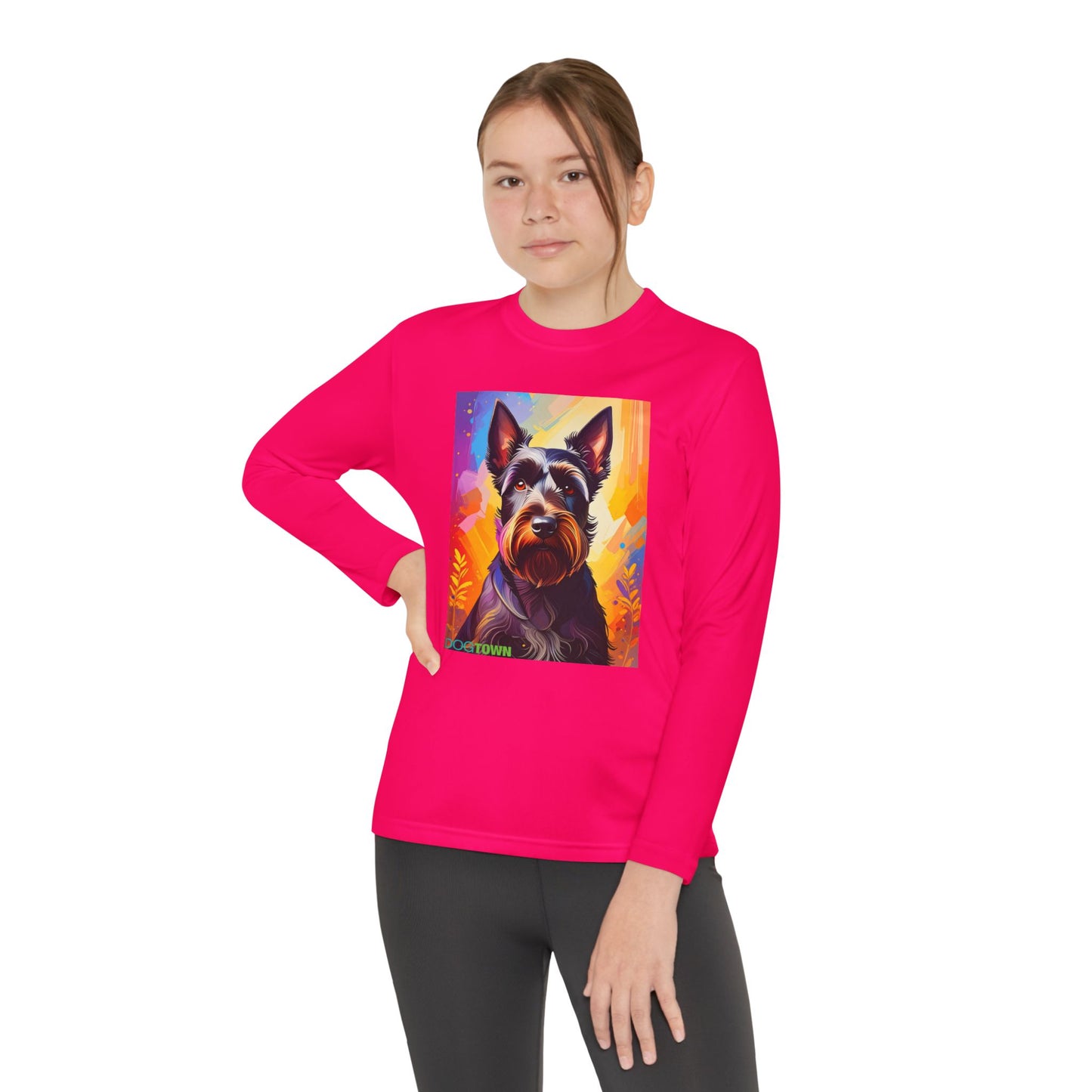 Pup Art Canvas - Kid's Sport Long Sleeve Tee (Scottish Terrier)