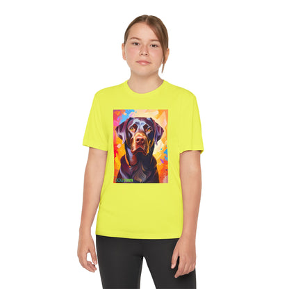 Pup Art Canvas - Kid's Sport Short Sleeve Tee (Chocolate Lab)