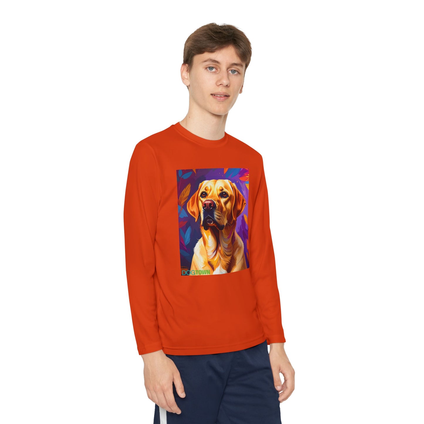 Pup Art Canvas - Kid's Sport Long Sleeve Tee (Yellow Lab)