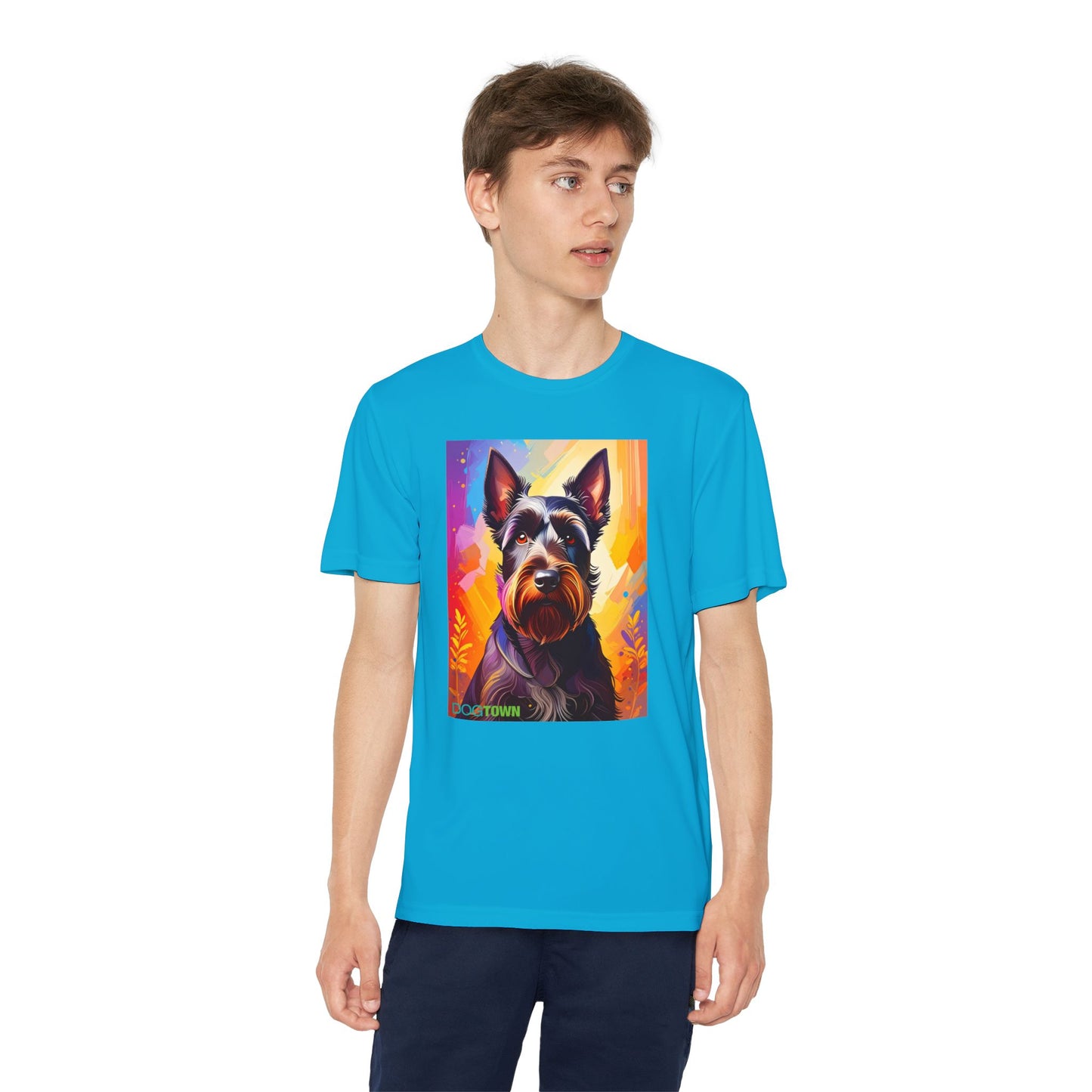 Pup Art Canvas - Kid's Sport Short Sleeve Tee (Scottish Terrier)