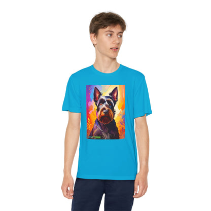 Pup Art Canvas - Kid's Sport Short Sleeve Tee (Scottish Terrier)