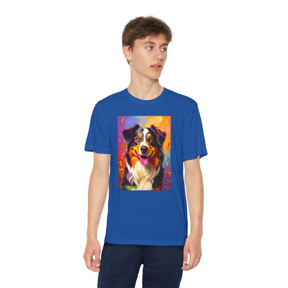 Pup Art Canvas - Kid's Sport Short Sleeve Tee (Australian Shepherd)