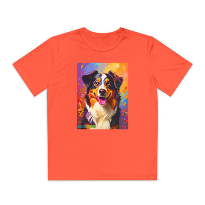 Pup Art Canvas - Kid's Sport Short Sleeve Tee (Australian Shepherd)
