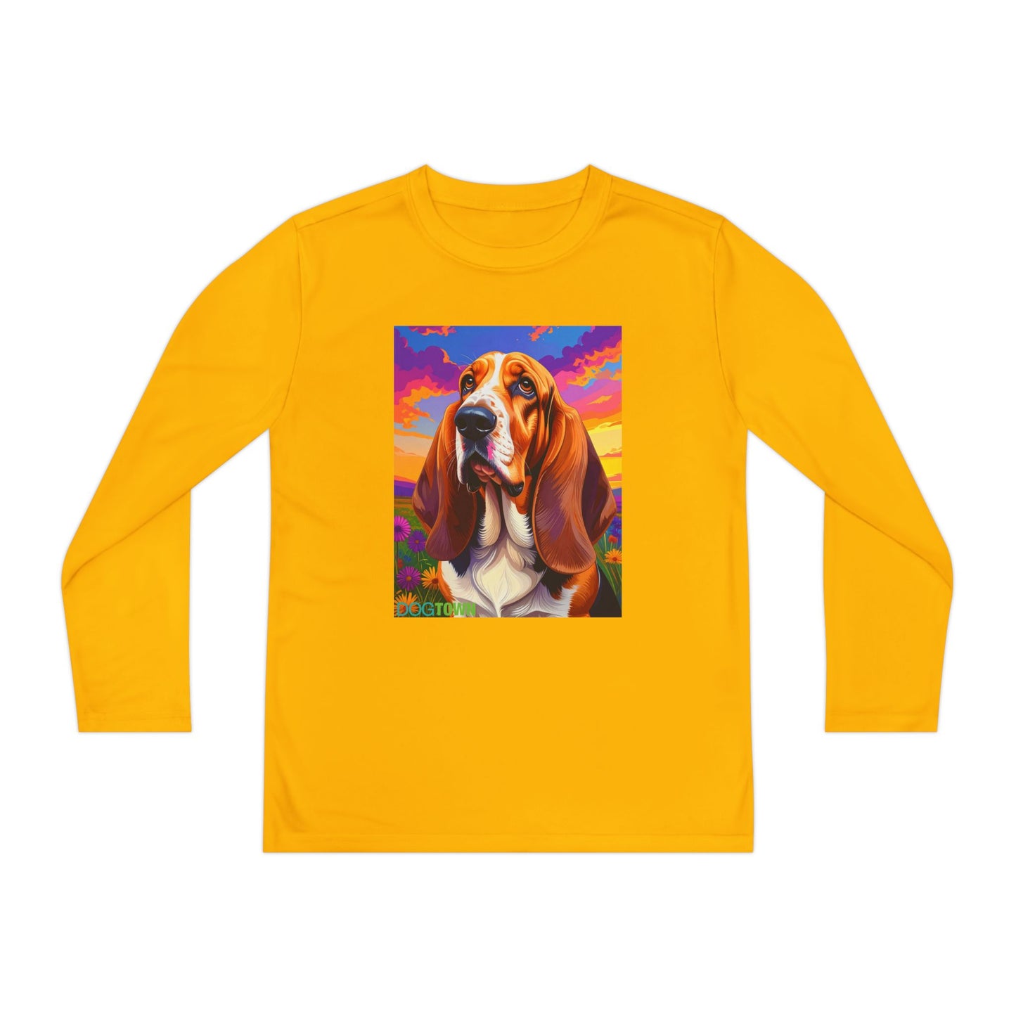 Pup Art Canvas - Kid's Sport Long Sleeve Tee (Basset Hound)