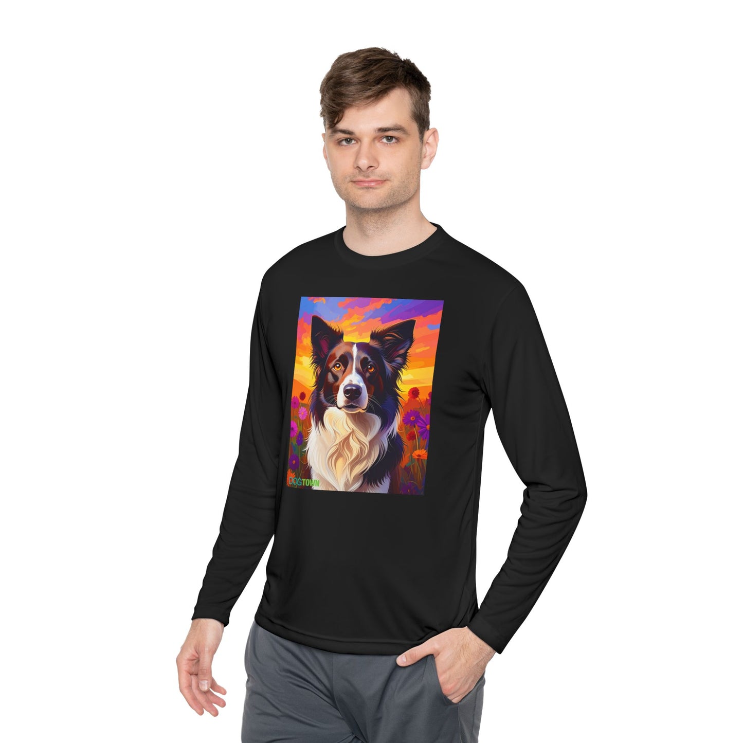 Pup Art Canvas Sport Long Sleeve Tee (Border Collie)